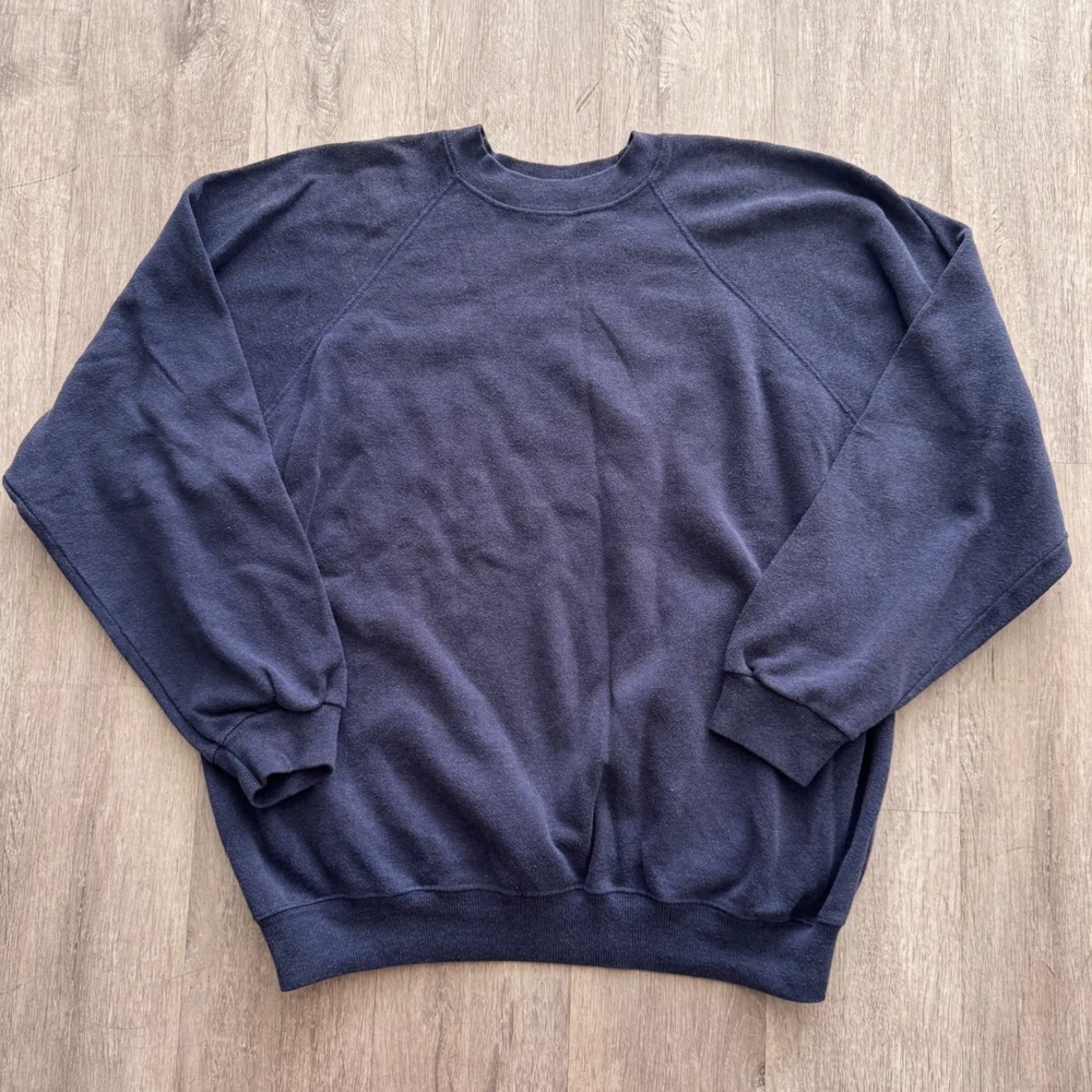 Vintage Hanes Sweatshirt XL Navy Blue Crewneck Raglan Made in USA Blank Fleece